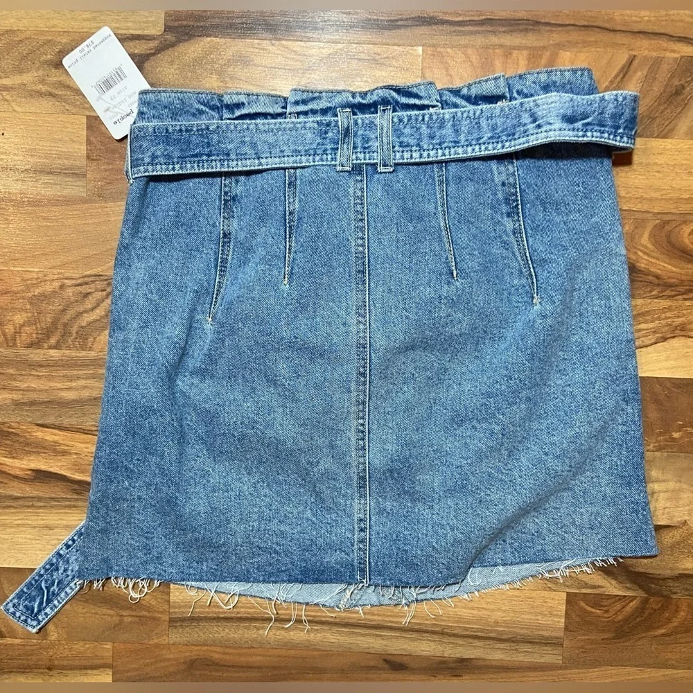 Free People East Of Eden Denim Mini Skirt Women's 29 Belted Paperbag Waist NWT